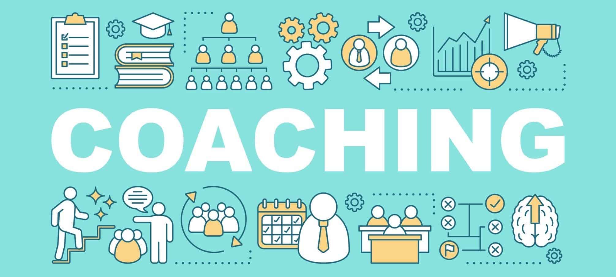 graphic that says coaching with employee training icons around it