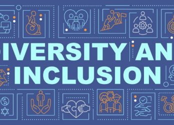 text graphic that says diversity and inclusion with icons representing types of diversity around it