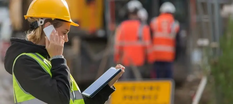 female engineer working on construction site