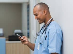 Nurse using a smartphone