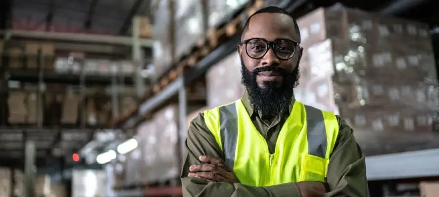 warehouse worker in a safety vest