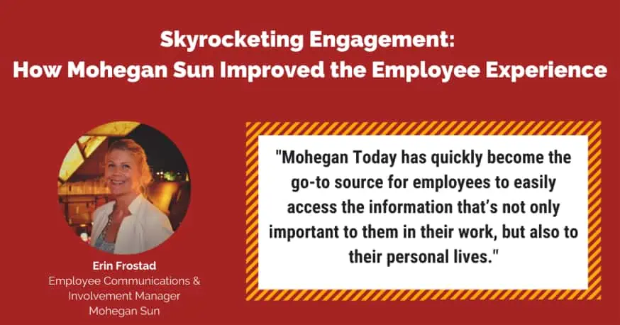 mohegan sun graphic depicting headshot and quote of employee