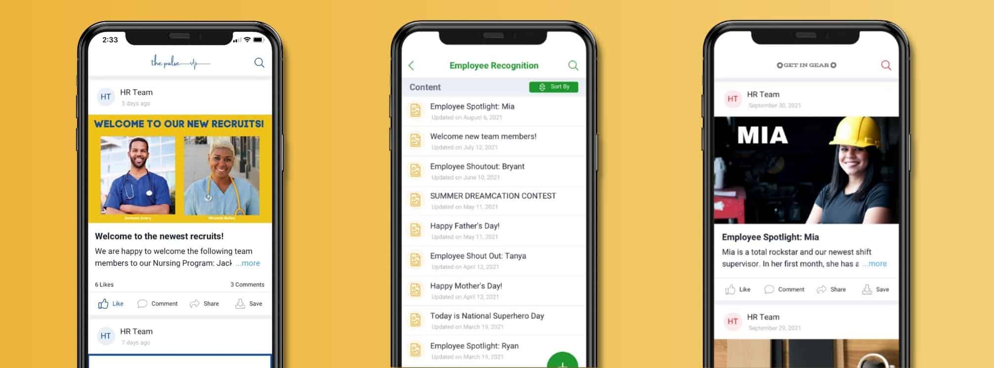 employee recognition posts on an employee app