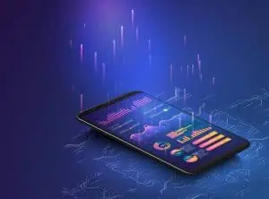 Smartphone with graphs and data visualization on the screen