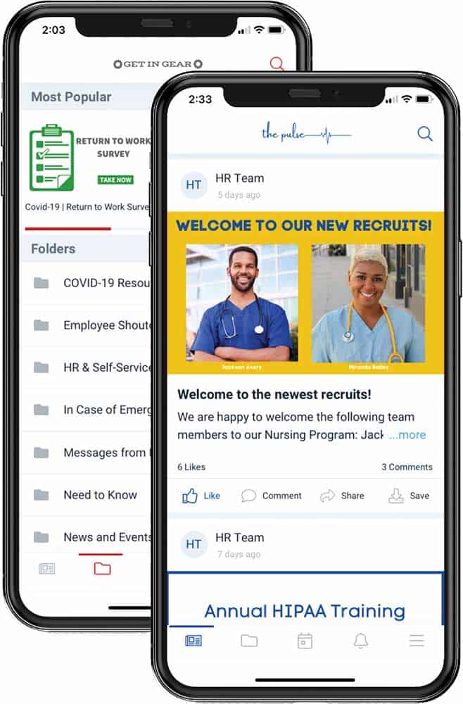 two screens of theEMPLOYEEapp