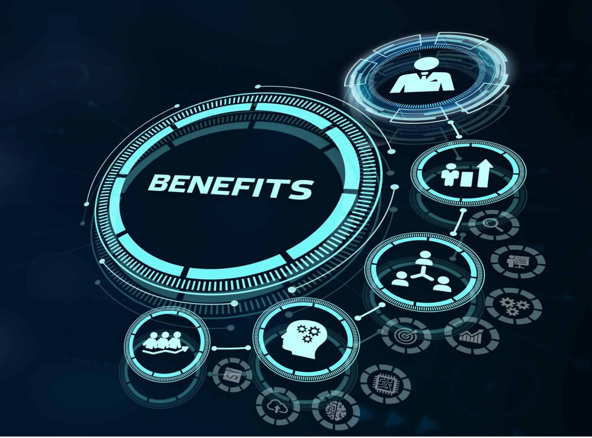 the word benefits surrounded by human resources icons