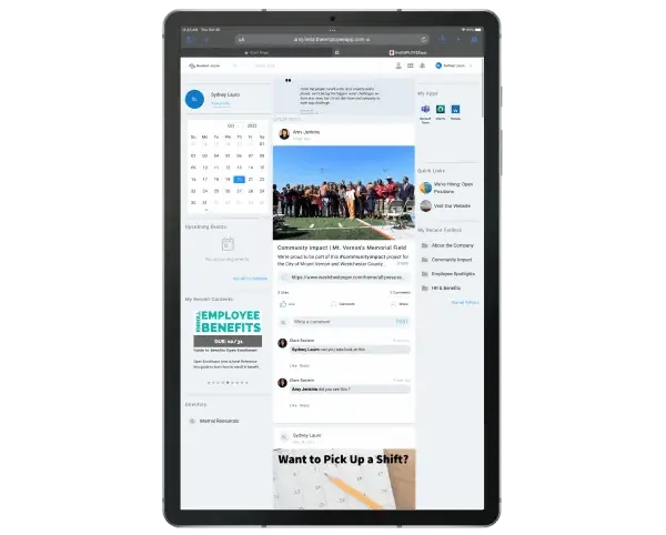 theEMPLOYEEapp news feed intranet page on a tablet