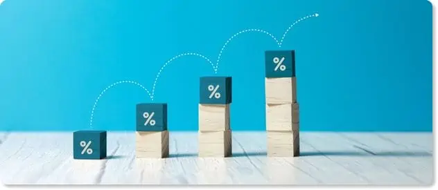 percentage increase shown with wooden blocks