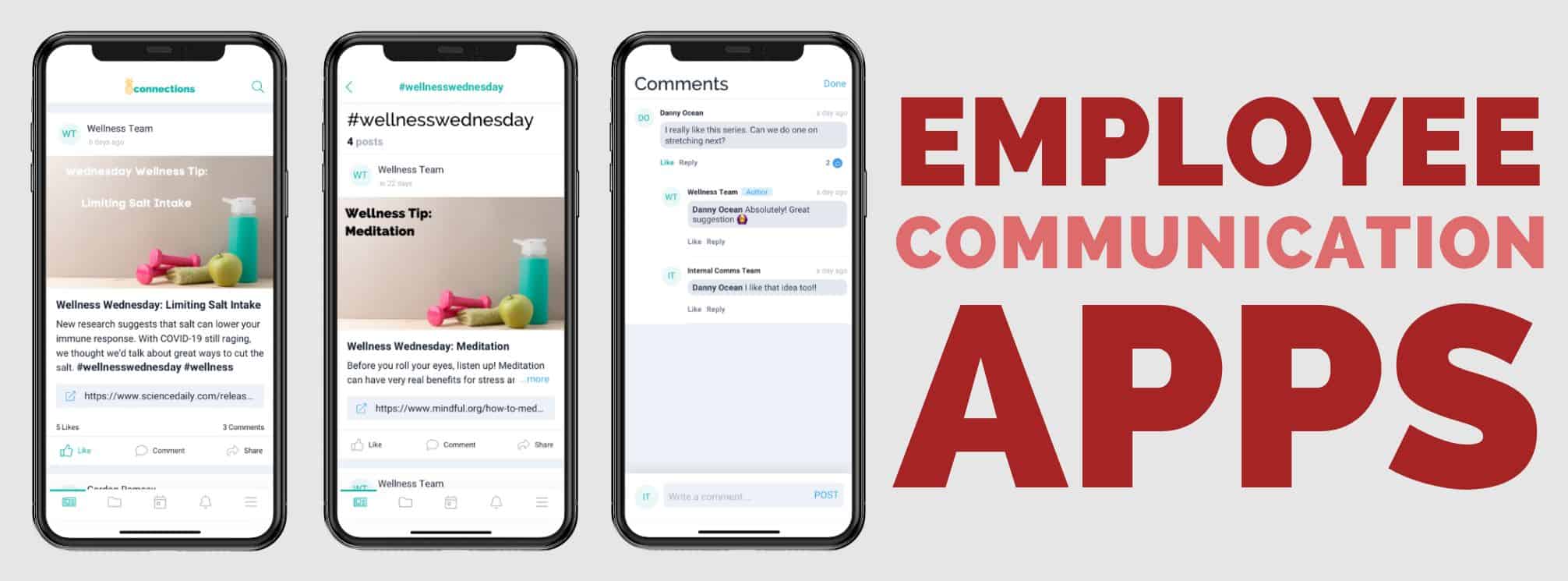 app screens from theEMPLOYEEapp's employee communications app