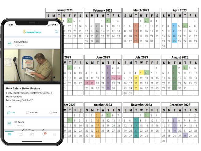 microlearning campaign calendar example with a phone showing a microlearning video