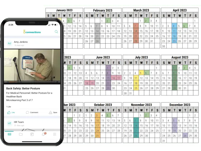 microlearning campaign calendar example with a phone showing a microlearning video