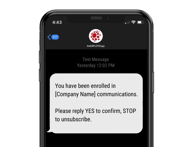 mock up of theEMPLOYEEapp texting opt-in