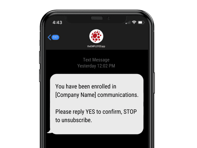 mock up of theEMPLOYEEapp texting opt-in