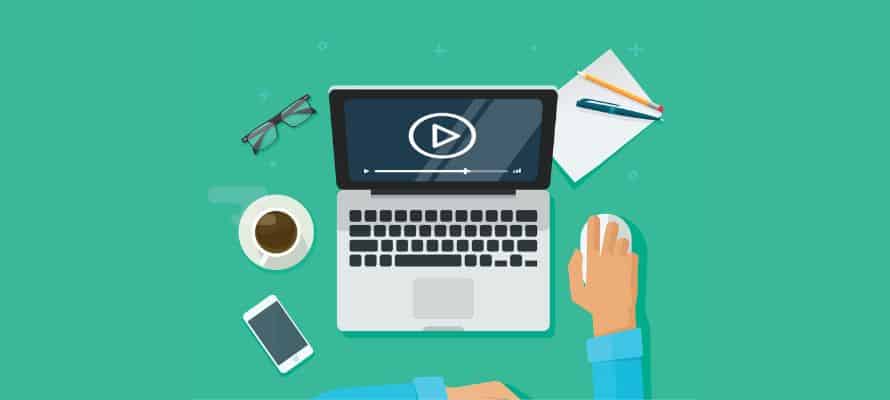 illustration of microlearning content being played on a laptop