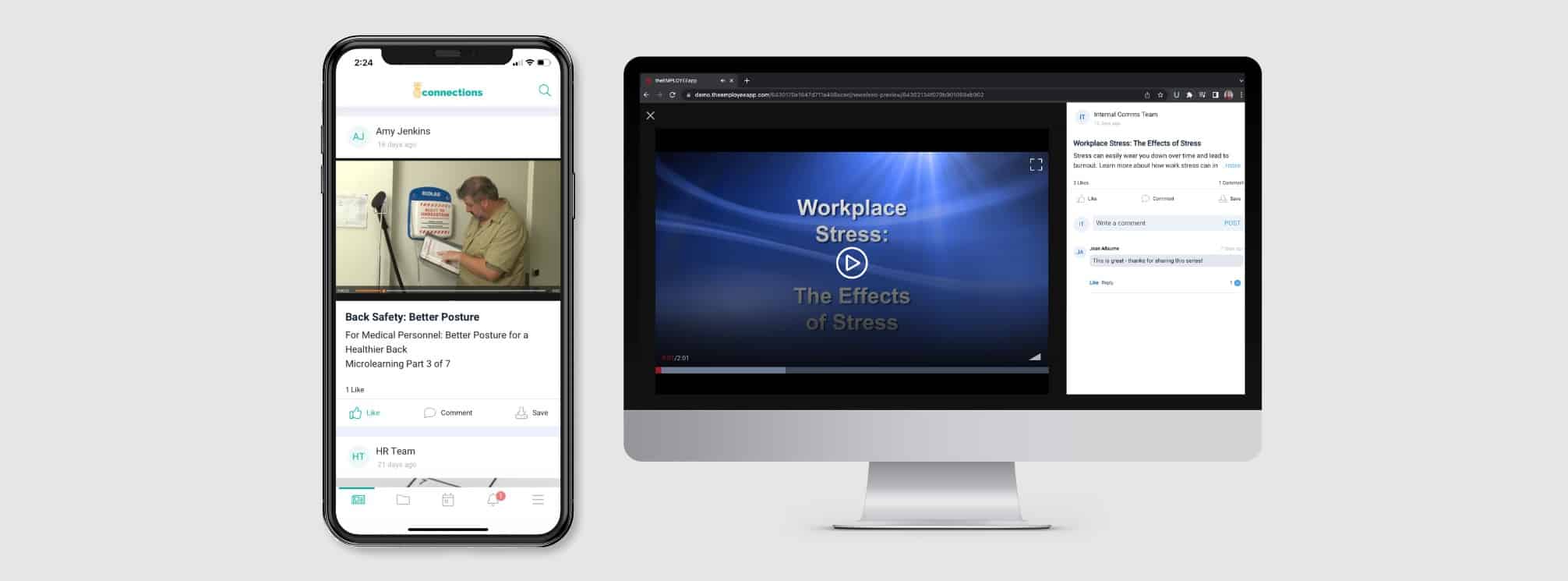microlearning example on theEMPLOYEEapp mobile app and intranet platforms