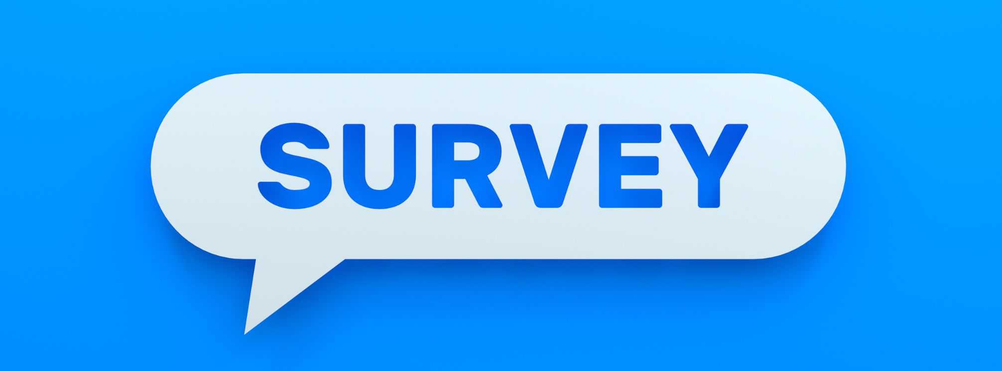 blue image with a speech bubble that says "survey" on it