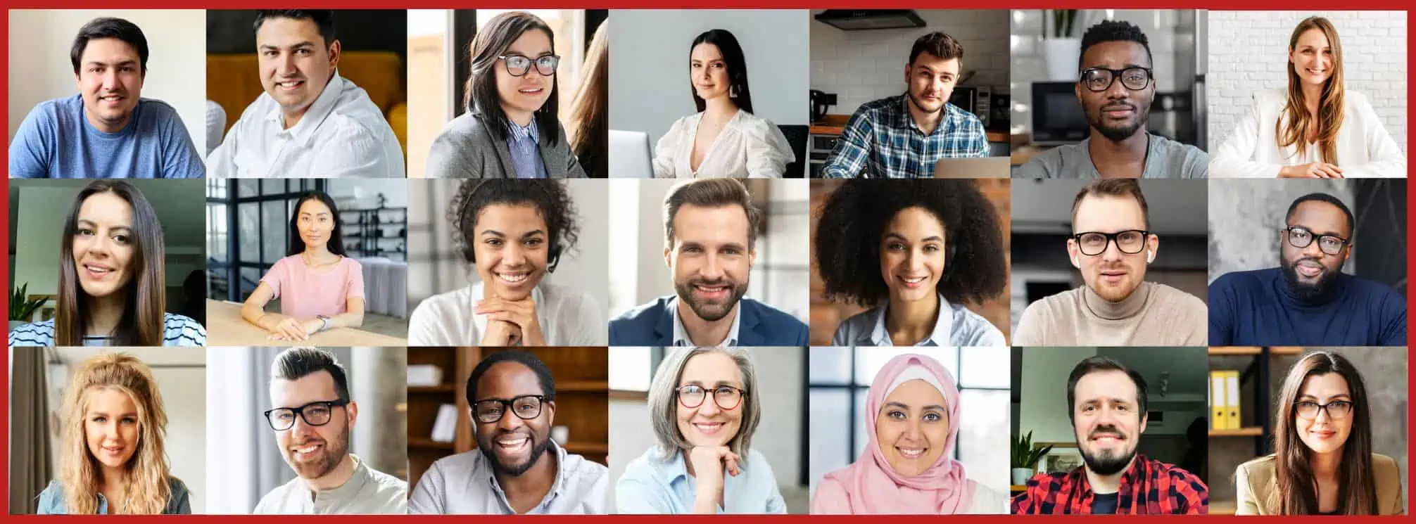 grid with images of employees to represent what you would see on a video conference call