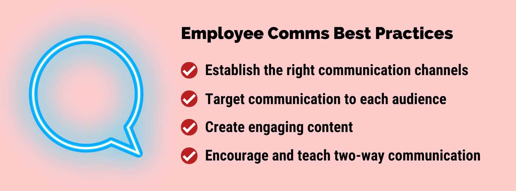 text-based graphic that says "employee comms best practices" and lists out the top 4.