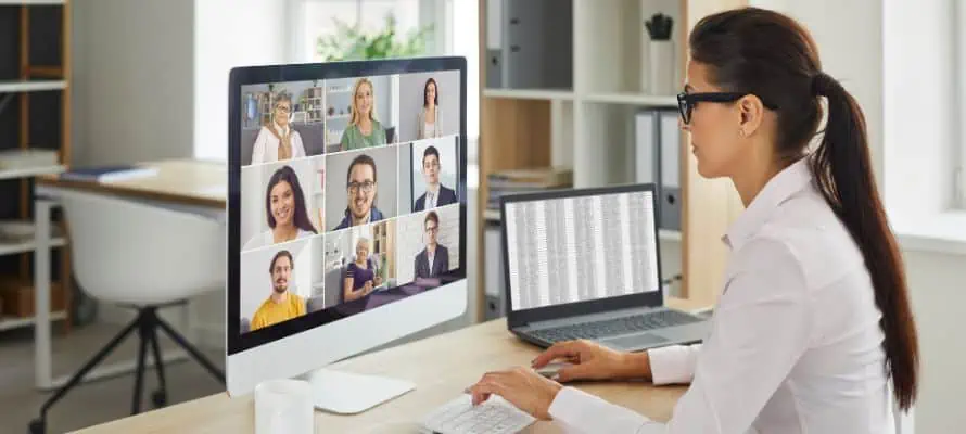 example of how to engage remote employees. Company zoom call with employees from their home offices