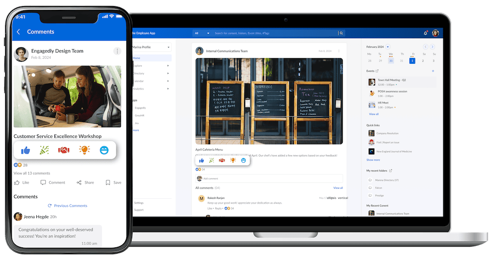 Reactions and pin posts on theEMPLOYEEapp
